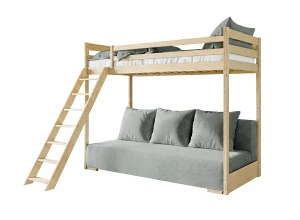 SOFINO 90x200/140x200 bois non laqué lit mezzanine avec canapé-lit en tissu gris zoom 15 sage Lano Meubles