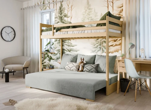 SOFINO 90x200/140x200 bois non laqué lit mezzanine avec canapé-lit en tissu gris zoom 15 sage Lano Meubles