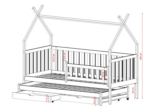 TYTUS 80x190 bois non laqué tipi lit gigogne Lano Meubles