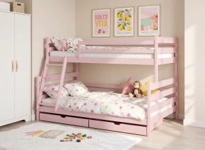 FAMI 90x200/120x200 rose Lano Meubles lit superposé à base large Lano Meubles