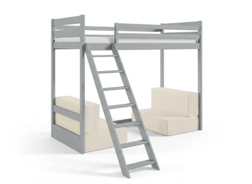 SOFENA 90x200 gris lit mezzanine avec canapé modulable en tissu beige poso 38 Lano Meubles