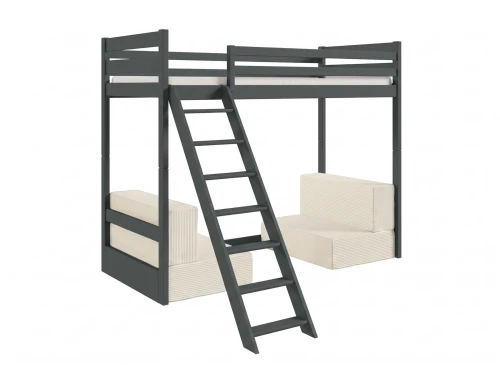 SOFENA 90x200 graphite lit mezzanine avec canapé modulable en tissu beige poso 38 Lano Meubles