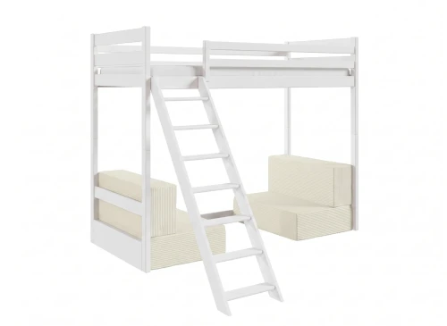 SOFENA 90x200 blanc lit mezzanine avec canapé modulable en tissu beige poso 38 Lano Meubles