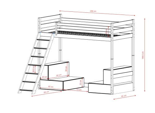 SOFENA 90x200 blanc lit mezzanine avec canapé modulable en tissu beige poso 38 Lano Meubles