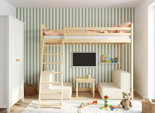 SOFENA 90x200 bois lit mezzanine avec canapé modulable en tissu beige poso 38 Lano Meubles