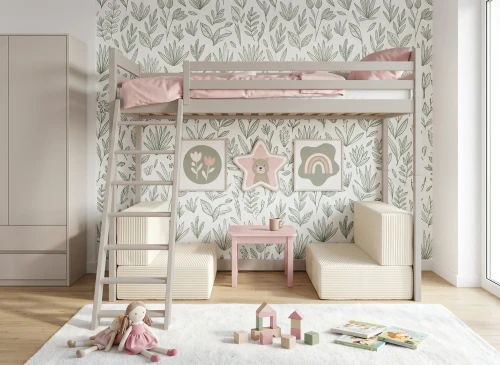 SOFENA 90x200 cachemire lit mezzanine avec canapé convertible tissu beige poso 38 Lano Meubles