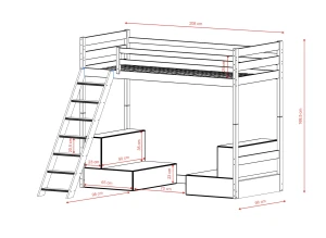SOFENA 90x200 olive lit mezzanine avec canapé convertible tissu beige poso 38 Lano Meubles