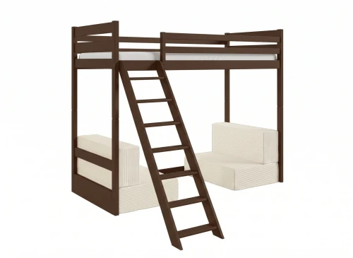 SOFENA 90x200 chocolat noir lit mezzanine avec canapé modulable en tissu beige poso 38 Lano Meubles