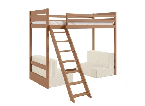 SOFENA 90x200 cannelle lit mezzanine avec canapé modulable en tissu beige poso 38 Lano Meubles