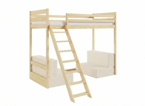 SOFENA 90x200 bois non laqué lit mezzanine avec canapé modulable en tissu beige poso 38 Lano Meubles