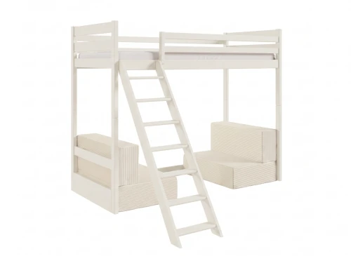 SOFENA 90x200 blanc lit mezzanine avec canapé convertible tissu beige poso 38 Lano Meubles