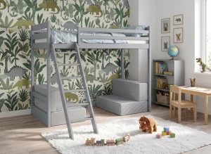SOFENA 90x200 gris lit mezzanine avec canapé modulable en tissu gris zoom 15 sage Lano Meubles