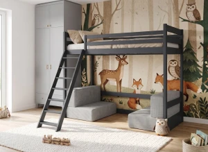 SOFENA 90x200 graphite lit mezzanine avec canapé modulable en tissu gris zoom 15 sage Lano Meubles