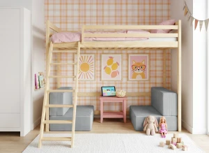 SOFENA 90x200 bois non laqué lit mezzanine canapé canapé-lit en tissu gris zoom 15 sage Lano Meubles