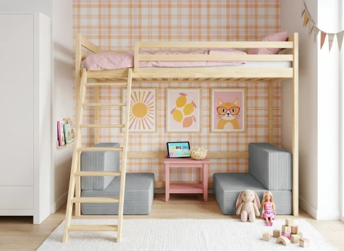 SOFENA 90x200 bois non laqué lit mezzanine canapé canapé-lit en tissu gris zoom 15 sage Lano Meubles