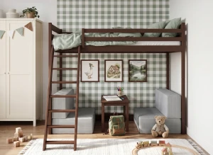 SOFENA 90x200 chocolat noir lit mezzanine avec canapé modulable en tissu gris zoom 15 sage Lano Meubles
