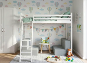 SOFENA 90x200 blanc lit mezzanine avec canapé modulable en tissu gris zoom 15 sage Lano Meubles