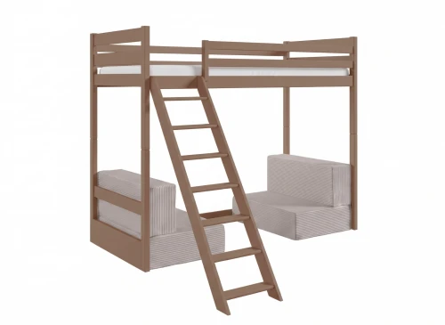 SOFENA 90x200 chocolat au lait lit mezzanine canapé modulable en tissu gris clair 19 dove Lano Meubles
