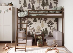 SOFENA 90x200 chocolat noir lit mezzanine avec canapé modulable en tissu gris clair 19 dove Lano Meubles