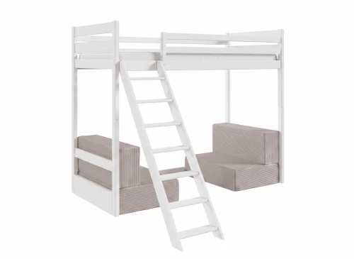 SOFENA 90x200 blanc lit mezzanine avec canapé modulable en tissu gris clair 19 dove Lano Meubles