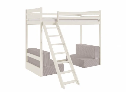 SOFENA 90x200 coton lit mezzanine avec canapé modulable, tissu gris clair Zoom Dove 19 Lano Meubles