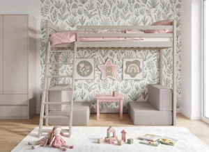 SOFENA 90x200 cachemire lit mezzanine avec canapé modulable en tissu gris clair 19 dove Lano Meubles