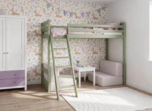 SOFENA 90x200 olive lit mezzanine avec canapé modulable en tissuperfect gris clair 19 dove Lano Meubles