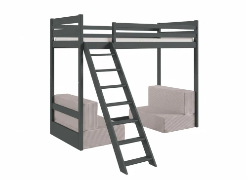 SOFENA 90x200 graphite lit mezzanine avec canapé modulable en tissu gris clair 19 dove Lano Meubles