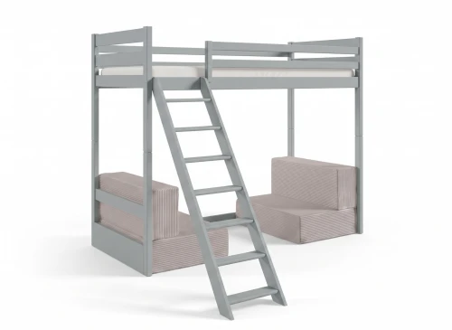 SOFENA 90x200 gris lit mezzanine avec canapé modulable en tissu gris clair 19 dove Lano Meubles